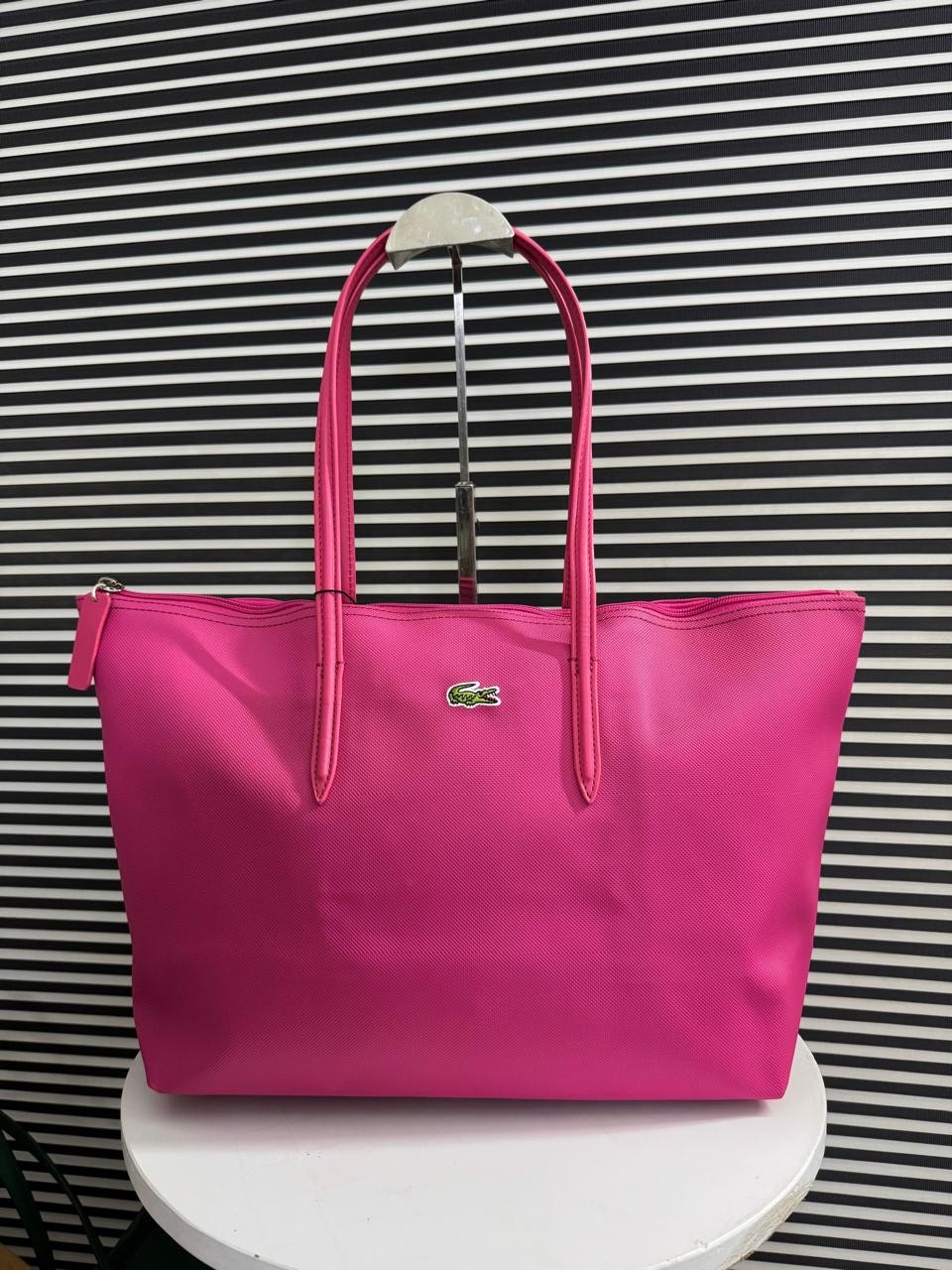lacostte leather tote hot pink premium with og packing lacostte leather tote hot pink premium with og packing