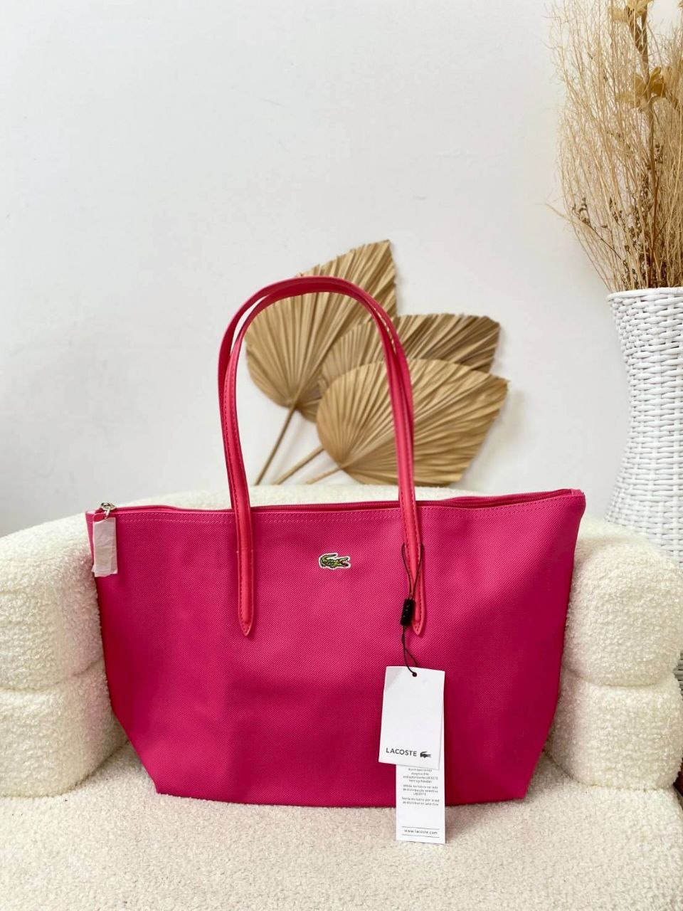 lacostte leather tote hot pink premium with og packing lacostte leather tote hot pink premium with og packing