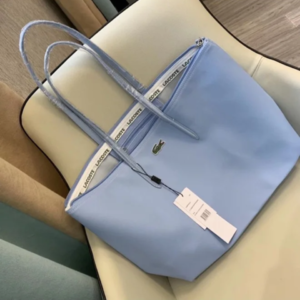 lacostte leather tote light blue premium with og packing
