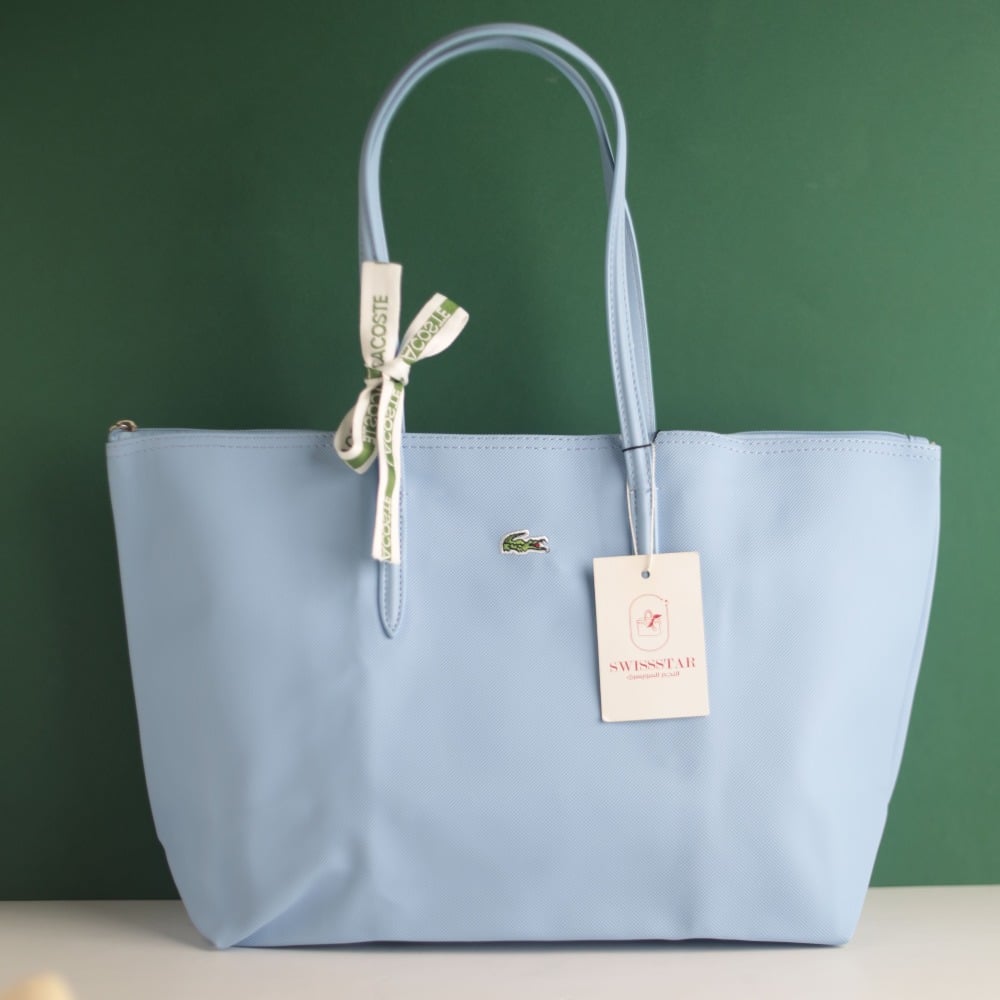 lacostte leather tote light blue premium with og packing lacostte leather tote light blue premium with og packing