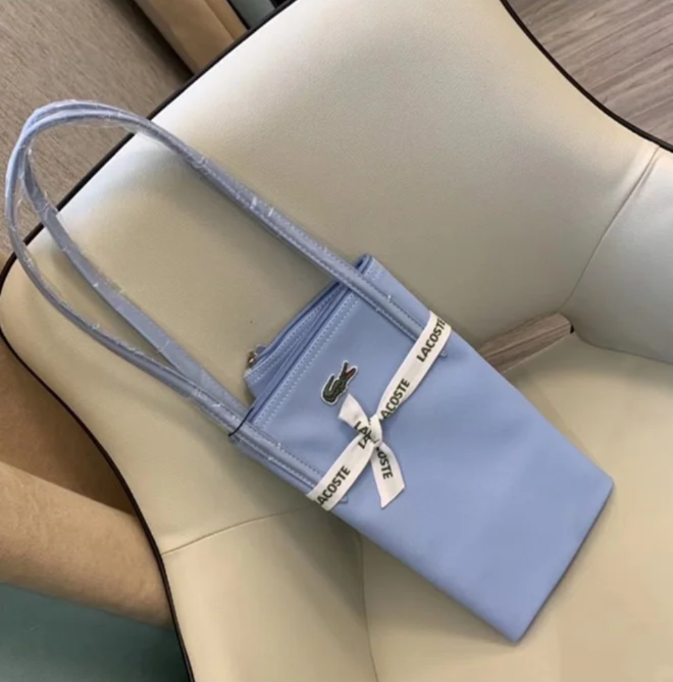 lacostte leather tote light blue premium with og packing lacostte leather tote light blue premium with og packing