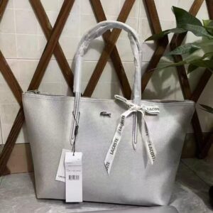 lacostte leather tote grey premium with og packing
