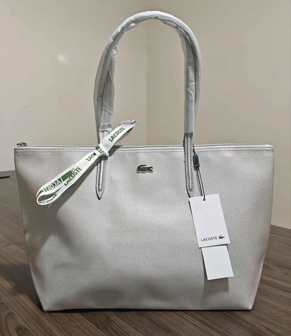 lacostte leather tote grey premium with og packing lacostte leather tote grey premium with og packing