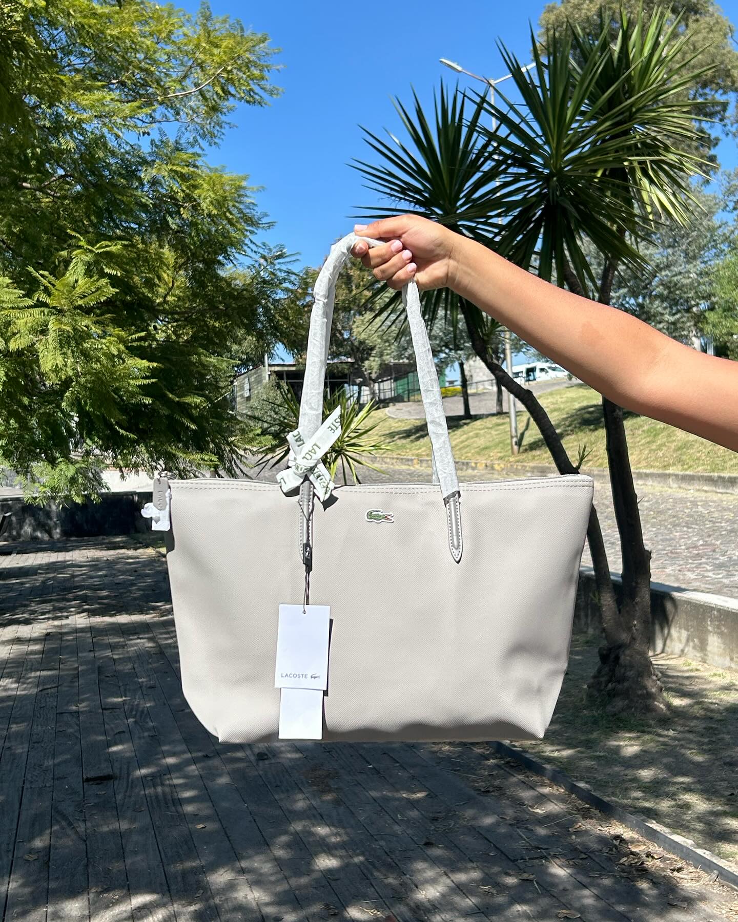 lacostte leather tote grey premium with og packing lacostte leather tote grey premium with og packing