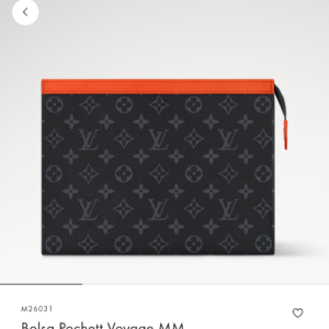 louiis vuitton pochette voyage mm clutch with dust cover & og box grey floral orange