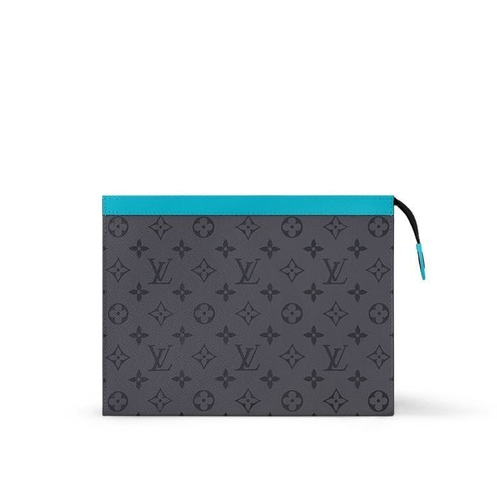 louiis vuitton pochette voyage mm clutch with dust cover & og box grey floral light blue louiis vuitton pochette voyage mm clutch with dust cover & og box grey floral light blue