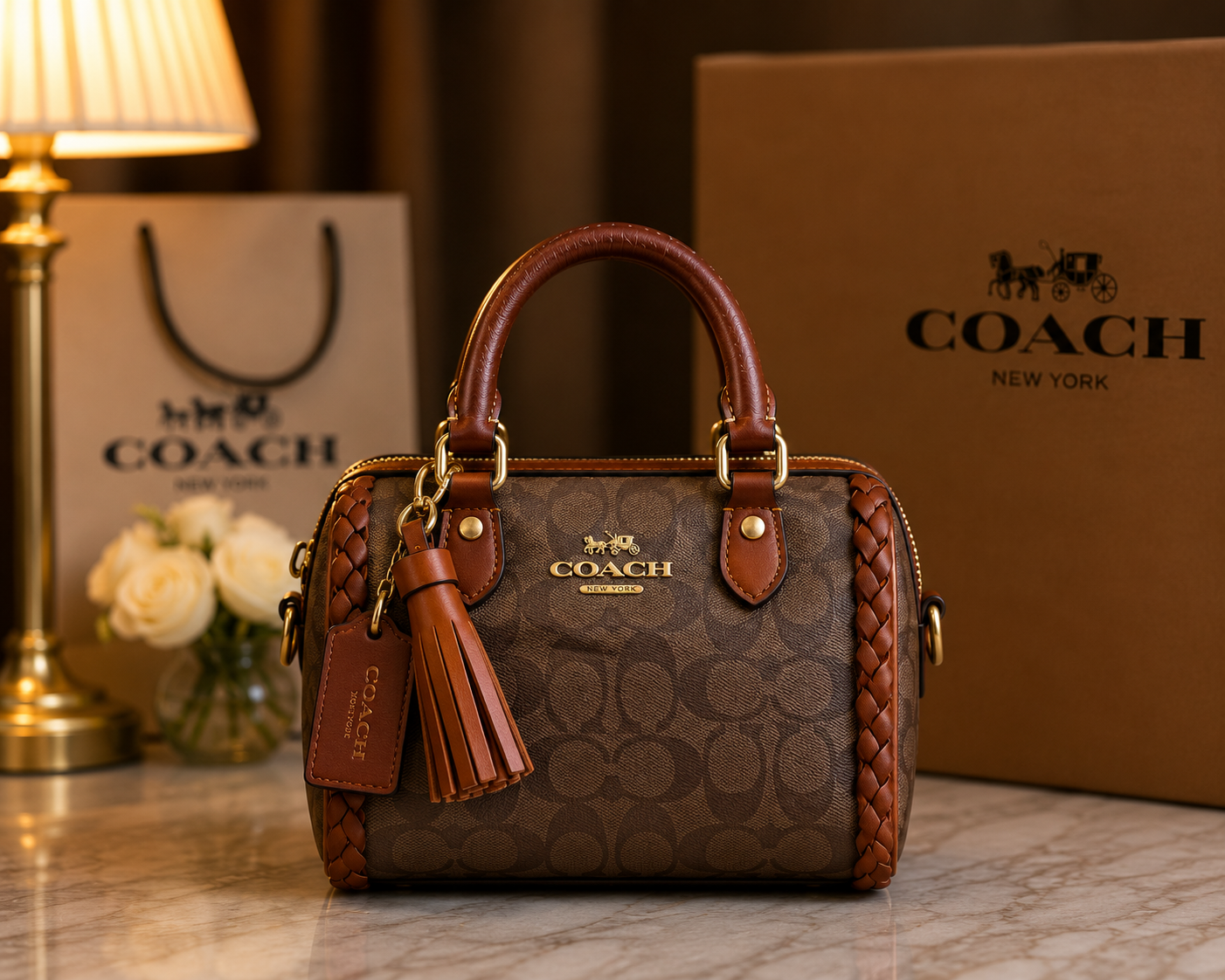coacchh rowan mini braided crossbody bag with original magnet box & carry bag 6554 coacchh rowan mini braided crossbody bag with original magnet box & carry bag 6554