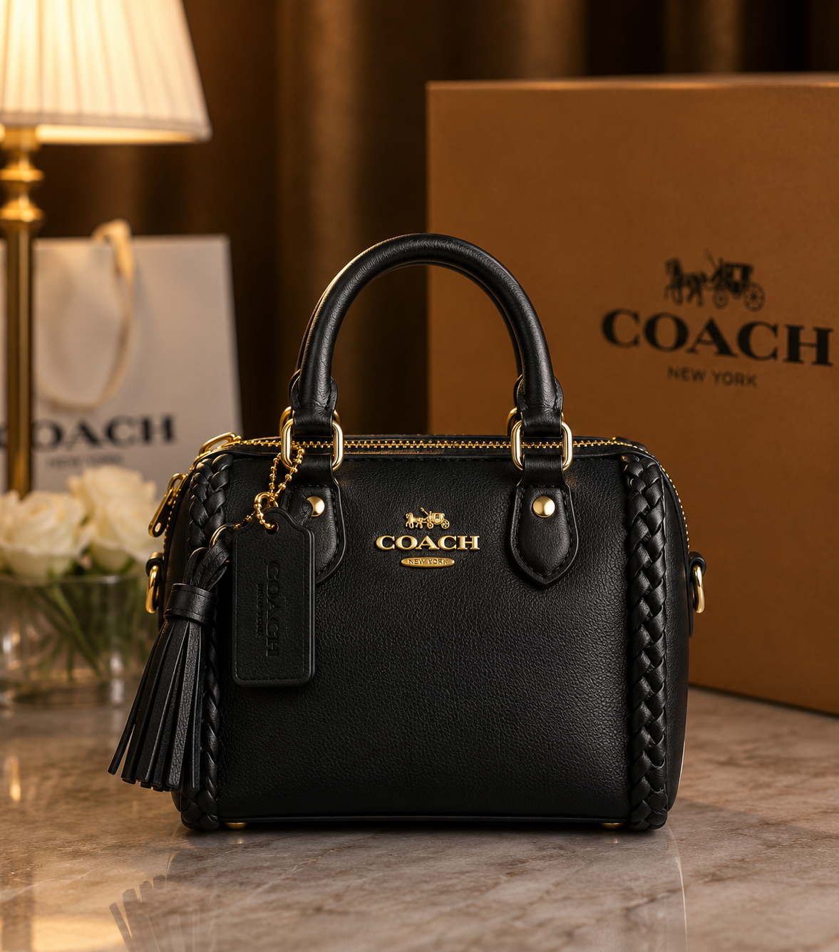 coacchh rowan mini braided crossbody bag with original magnet box & carry bag 6555 coacchh rowan mini braided crossbody bag with original magnet box & carry bag 6555
