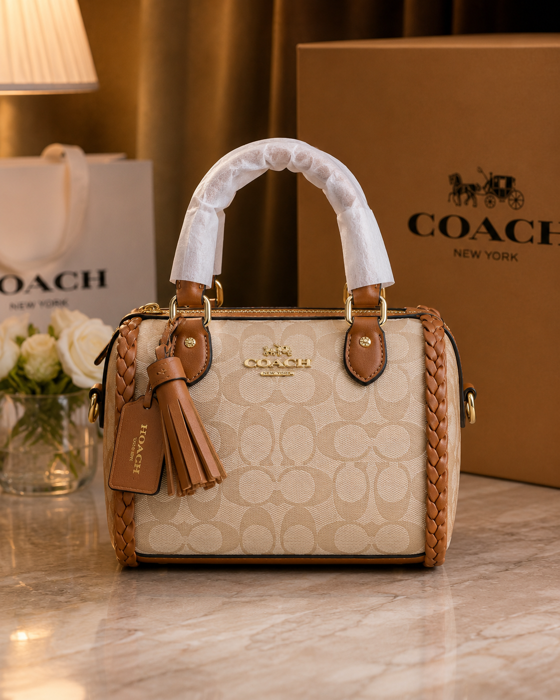 coacchh rowan mini braided crossbody bag with original magnet box & carry bag 6557 coacchh rowan mini braided crossbody bag with original magnet box & carry bag 6557