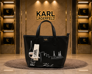 karl lagerfeld embossed logo tote para mujer original with dust bag 6456