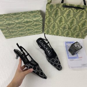 guccci gg mesh slingback pumps with crystals with og box & carry bag black 1806