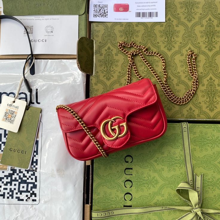 guccci marmont mini red with og box dust cover & carry bag 476433 red guccci marmont mini red with og box dust cover & carry bag 476433 red