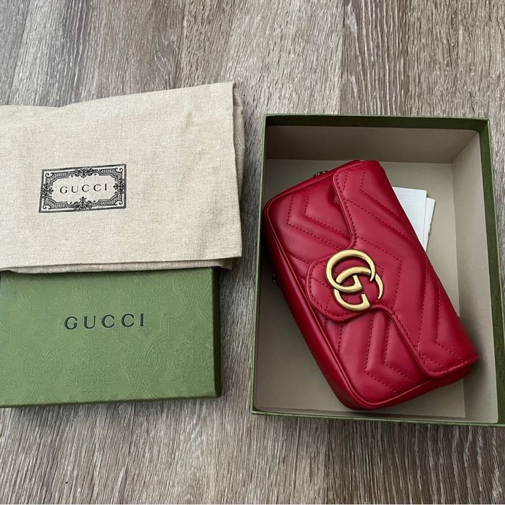 guccci marmont mini red with og box dust cover & carry bag 476433 red guccci marmont mini red with og box dust cover & carry bag 476433 red