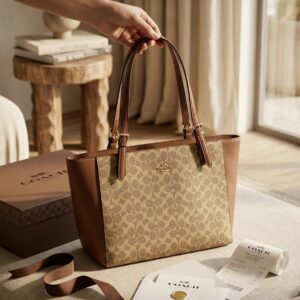 coac voyager jet set print tote bag with dust bag 6572