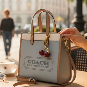 coac field tote 22 bag with og folding box with charm 6248