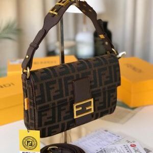 fend baguette jacquard ff fabric bag brown with box 6515