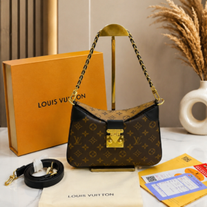 louiis vuitton twinny handbag brown black monogram canvas with og box dust cover & carry bag 9055 monogram with black
