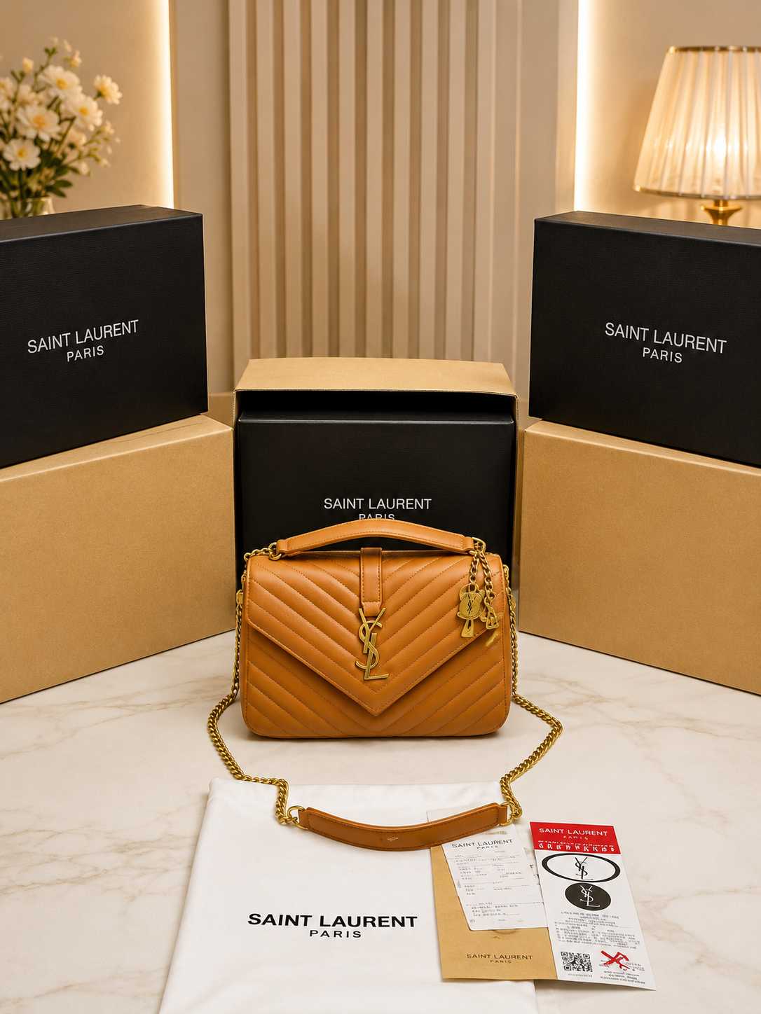 ysl saint laurent college medium chain bag khaki dubble box packing 6132 ysl saint laurent college medium chain bag khaki dubble box packing 6132