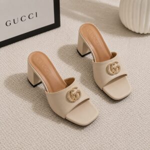 guccci gg logo mid heel slide sandal apricot interlocking g with og box & carry bag 2738 apricot
