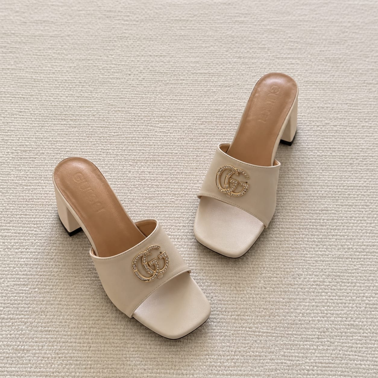 guccci gg logo mid heel slide sandal apricot interlocking g with og box & carry bag 2738 apricot guccci gg logo mid heel slide sandal apricot interlocking g with og box & carry bag 2738 apricot