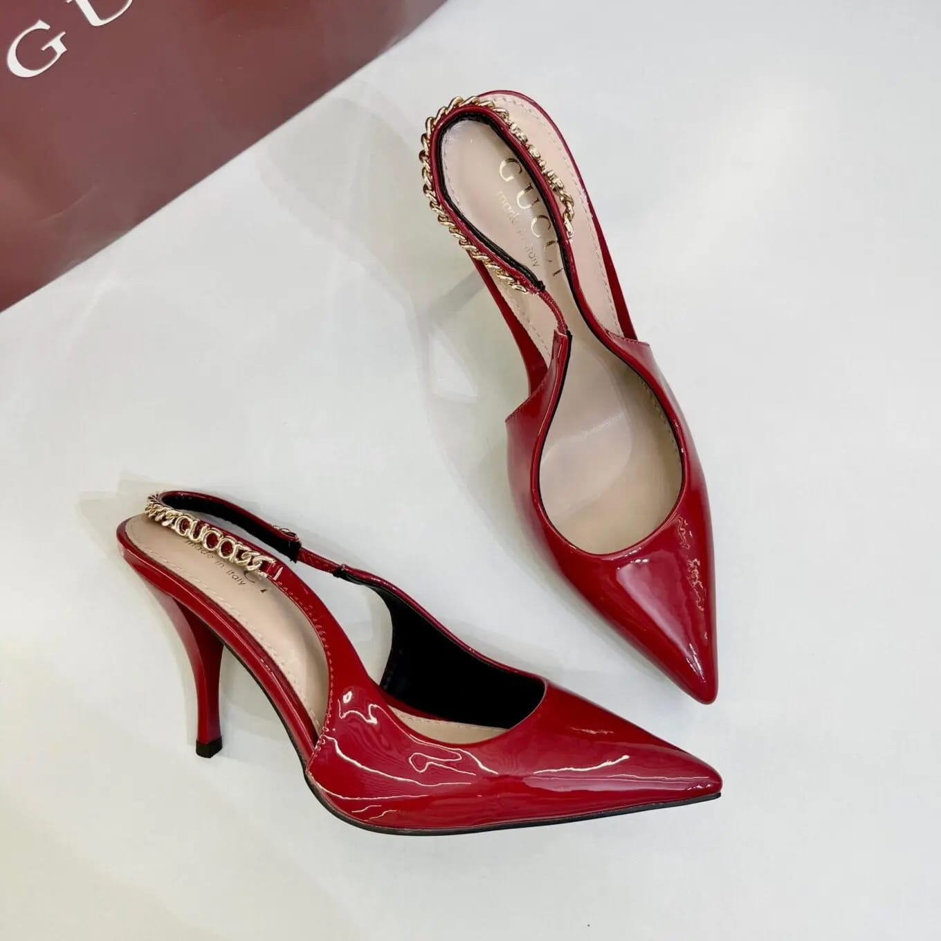 guccci signoria patent leather slingback pump glossy cherry red with og box & carry bag 129 4 red cherry guccci signoria patent leather slingback pump glossy cherry red with og box & carry bag 129 4 red cherry