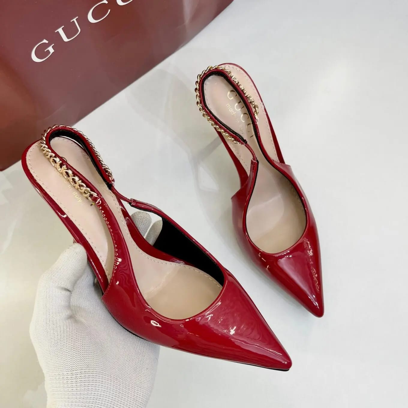 guccci signoria patent leather slingback pump glossy cherry red with og box & carry bag 129 4 red cherry guccci signoria patent leather slingback pump glossy cherry red with og box & carry bag 129 4 red cherry