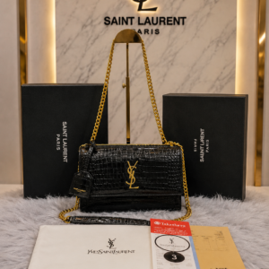 ysl saint laurent sunset shoulder bag features crocodile embossed leather and signature gold tone ysl hardware with box premium quality 6616
