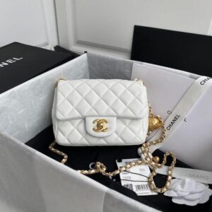 chane quilted cc crush mini flap black purse with folding box 6621