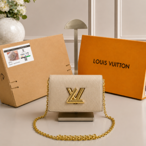 louiis vuitton twist mm bag crafted epi leather sling chain strap with og double dust cover & carry bag kose apricot 43662