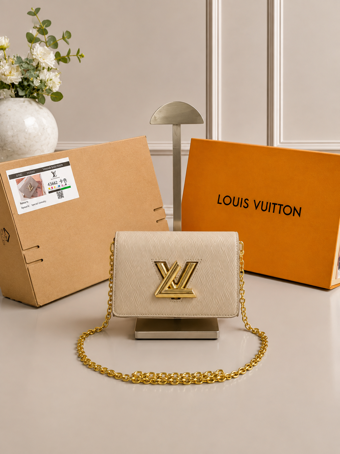 louiis vuitton twist mm bag crafted epi leather sling chain strap with og double dust cover & carry bag kose apricot 43662 louiis vuitton twist mm bag crafted epi leather sling chain strap with og double dust cover & carry bag kose apricot 43662