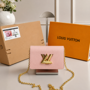 louiis vuitton twist mm bag crafted epi leather sling chain strap with og double dust cover & carry bag black 43662