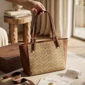 coac voyager jet set print tote bag with dust bag 6572