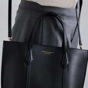 tory burc h perry tote black leather with og box & dust cover black 862368