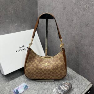 coacch teri hobo large apricot brown shoulder bag with og box & dust cover 8006 canvas brown brown