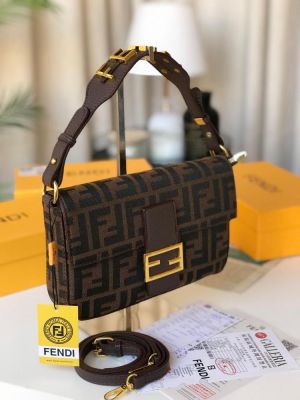 fend baguette jacquard ff fabric bag brown with box 6515 fend baguette jacquard ff fabric bag brown with box 6515