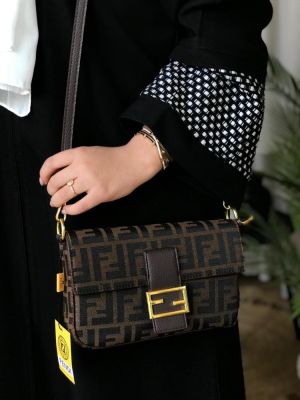 fend baguette jacquard ff fabric bag brown with box 6515 fend baguette jacquard ff fabric bag brown with box 6515