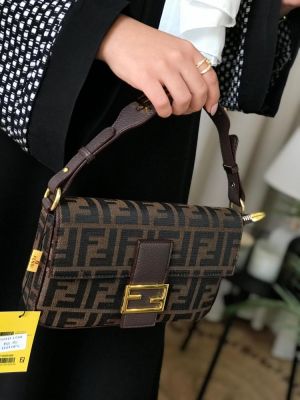 fend baguette jacquard ff fabric bag brown with box 6515 fend baguette jacquard ff fabric bag brown with box 6515
