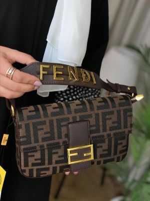 fend baguette jacquard ff fabric bag brown with box 6515 fend baguette jacquard ff fabric bag brown with box 6515