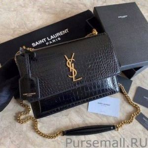 ysl saint laurent sunset shoulder bag features crocodile embossed leather and signature gold tone ysl hardware with box premium quality 6616