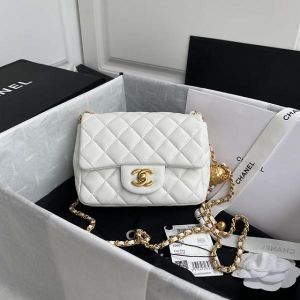 chane quilted cc crush mini flap black purse with folding box 6621