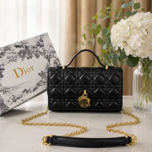 christian dioor top handle black my dioor bag cannage leather with og box & dust cover 6825 black