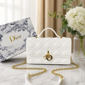 christian dioor top handle white my dioor bag cannage leather with og box & dust cover 6825 white