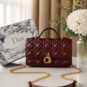 christian dioor top handle maroon red my dioor bag cannage leather with og box & dust cover 6825 maroon red