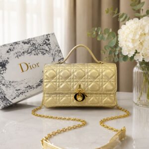 christian dioor top handle gold my dioor bag cannage leather with og box & dust cover 6825 gold