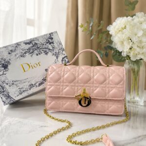 christian dioor top handle pink my dioor bag cannage leather with og box & dust cover 6825 pink