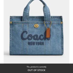 coacch cargo 26 tote blue denim bag with og box & dust cover blue denim