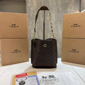 coac mollie signature bucket bag with extra long sling and carry bag & og box 5420