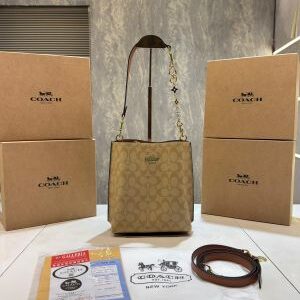 coac mollie signature bucket bag with extra long sling and carry bag & og box 5423