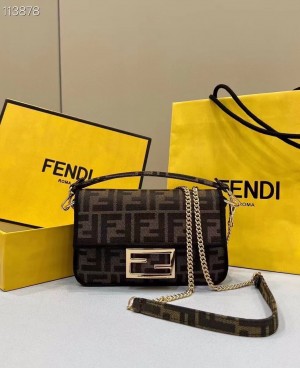 fend baguette jacquard ff fabric bag brown with box 928 fend baguette jacquard ff fabric bag brown with box 928