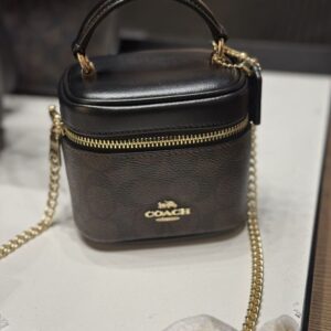 coacch ava crossbody bag signature canvas compact box shaped with og box & dust cover coffee black